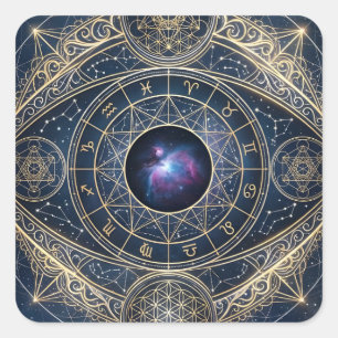 Das Himmlische Auge — Heilige Geometrie Zodiak Kos Quadratischer Aufkleber