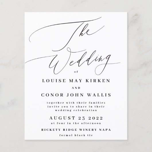 Das Hochzeitbudget schwarz auf weiß elegant einlad (Vorderseite)