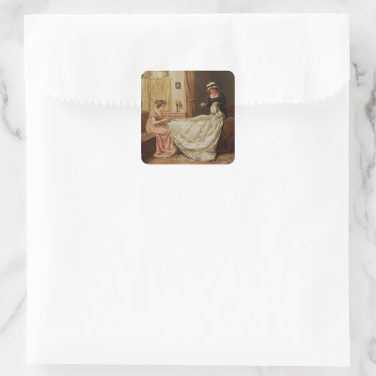 Das Hochzeitskleid Quadratischer Aufkleber (Tasche)