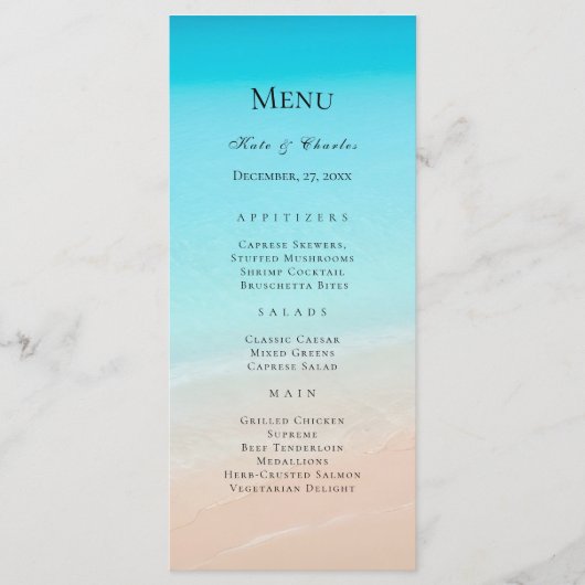 Das Hochzeitsmenü am Strand Menükarte (Vorderseite)