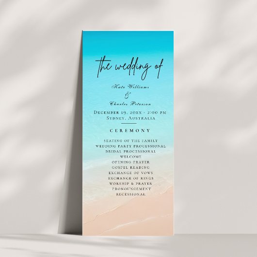 Das Hochzeitsprogramm am Strand Menükarte