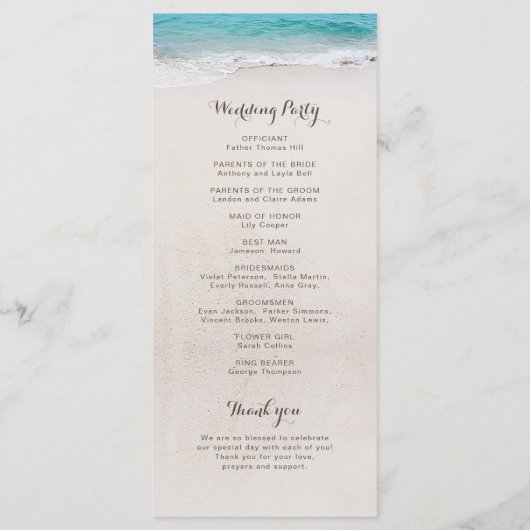 Das Hochzeitsprogramm für Sandstrände Programm (Rückseite)