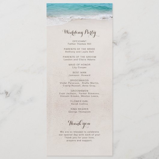 Das Hochzeitsprogramm für Sandstrände Programm (Rückseite)