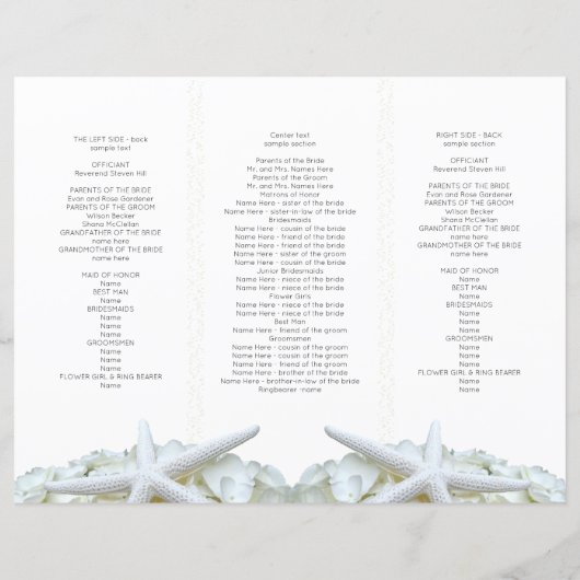 Das Hochzeitsprogramm für Seaside White Hydrangea (Rückseite)