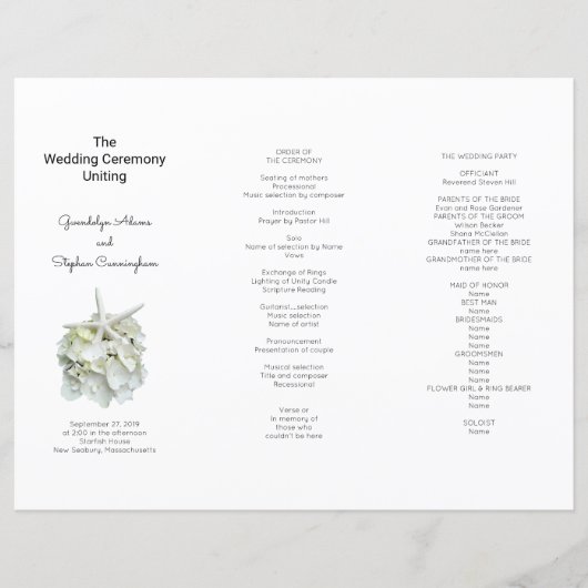 Das Hochzeitsprogramm für Seaside White Hydrangea (Vorderseite)