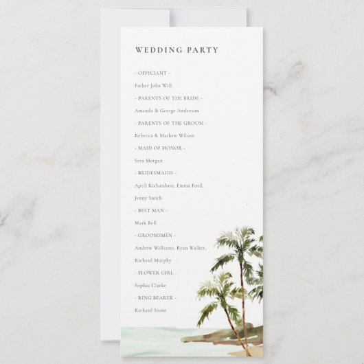 Das Hochzeitsprogramm für tropische Palmen Trees B Einladung (Rückseite)