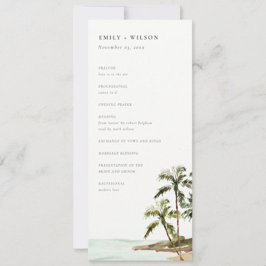 Das Hochzeitsprogramm für tropische Palmen Trees B Einladung (Vorderseite)