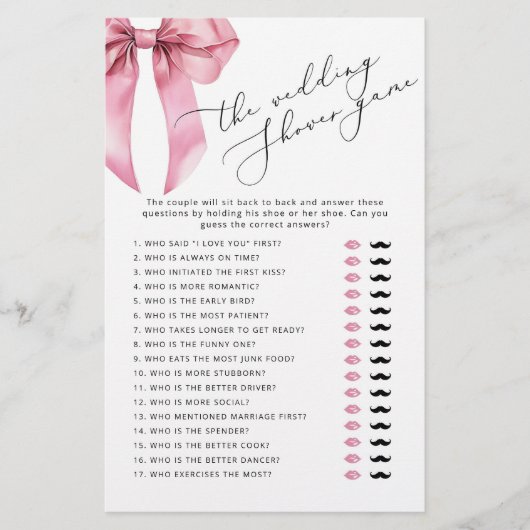 Das Hochzeitsschuhspiel Pink Bow Brautparty (Vorderseite)