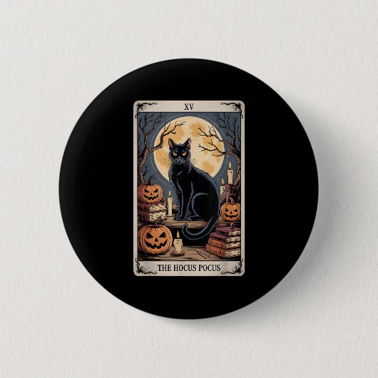 Das Hocus Pocus Tarot Halloween Cat Pumpkin Mystic Button (Vorderseite)