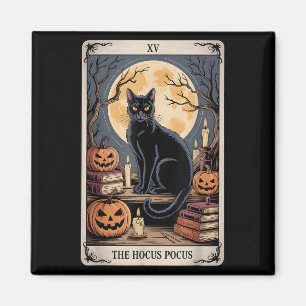 Das Hocus Pocus Tarot Halloween Cat Pumpkin Mystic Magnet
