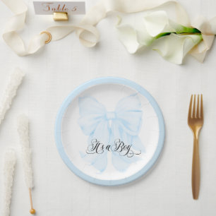 Das Hotel ist ein Boy Blue Bow Modern Elegant Baby Pappteller