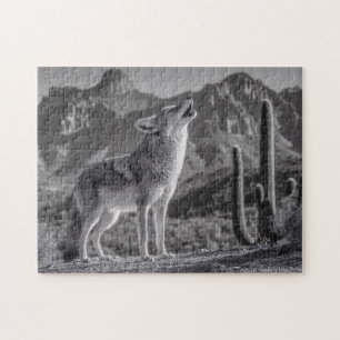 Das Howling von Coyote in der Wüstenlandschaft Puzzle