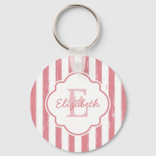 Das hübsche gemalte Rosa Stripes Monogramm und Schlüsselanhänger