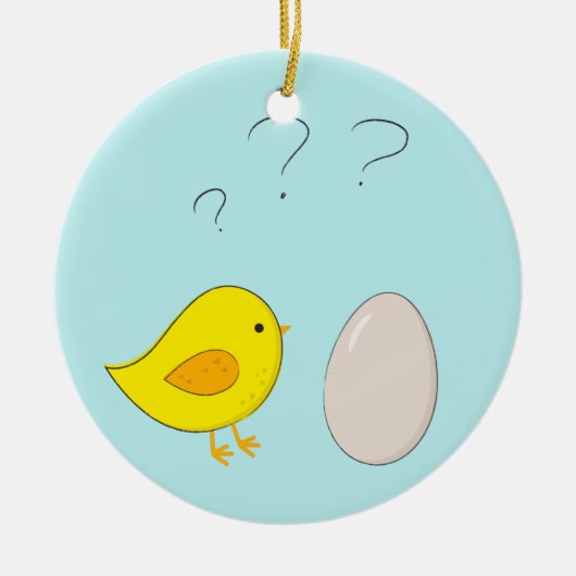 Das Huhn oder das Ei süße Oster-Cartoon Keramik Ornament (Vorne)