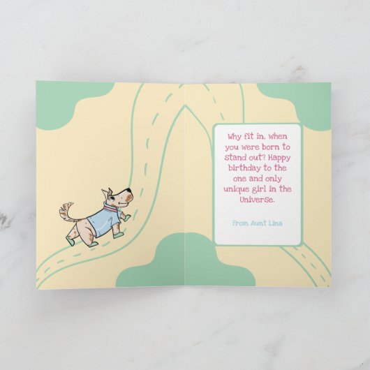 Das Hund Life Green Yellow Birthday Foto Karte (Innenseite)