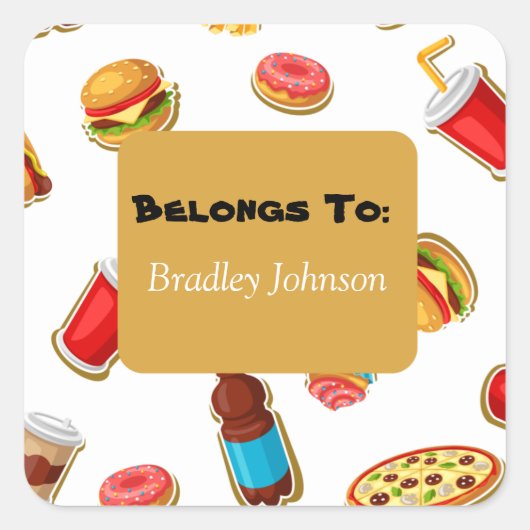 Das individuell anpassbare Thema Lebensmittel gehö Quadratischer Aufkleber (Vorderseite)