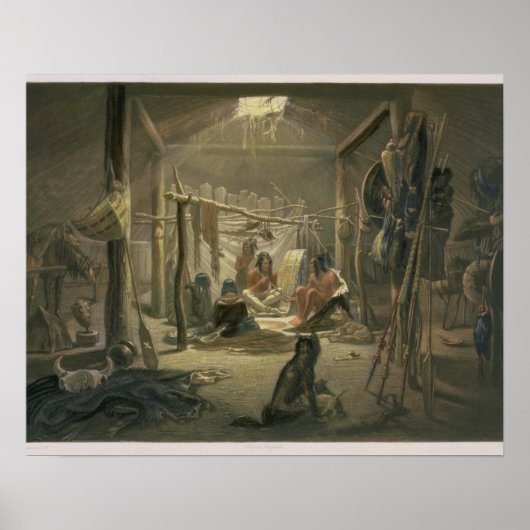 Das Innere der Hütte eines Mandan Chefs, Teller 1 Poster (Vorne)