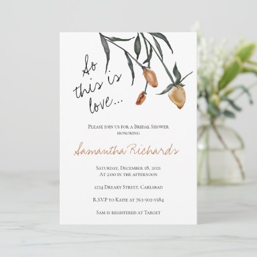 Das ist also Liebe Brautparty Burnt Orange Rose Einladung (Stehend Vorderseite)