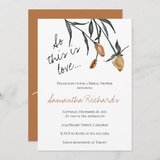 Das ist also Liebe Brautparty Burnt Orange Rose Einladung (Vorne/Hinten)