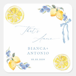 Das Ist Amore Blaues Schleifen Zitronen Italienisc Quadratischer Aufkleber