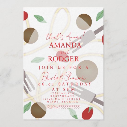 Das ist Amore Italienische Pasta Hochzeit Einladung (Vorderseite)