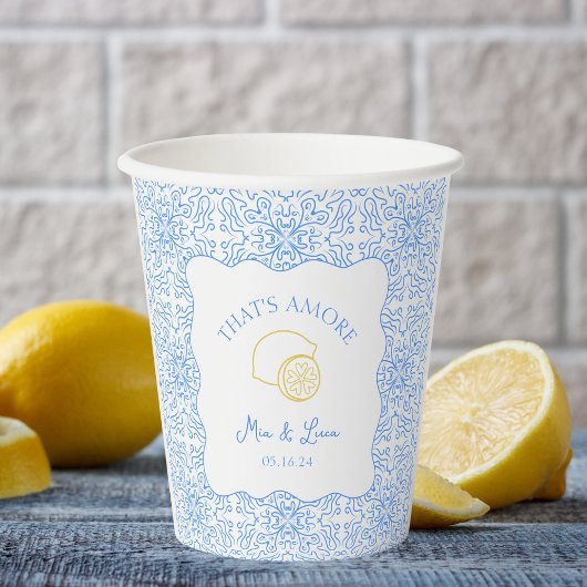 Das ist Amore Lemon Blue Tiles Amalfi Italien Hoch Pappbecher