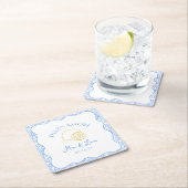 Das ist Amore Lemon Blue Tiles Personalisiert Wedd Rechteckiger Pappuntersetzer (Vor Ort)