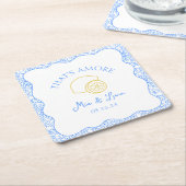 Das ist Amore Lemon Blue Tiles Personalisiert Wedd Rechteckiger Pappuntersetzer (angewinkelt)