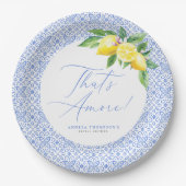Das ist Amore Lemon Italian Blue Tile Brautparty Pappteller (Vorderseite)