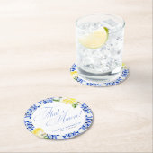 Das ist Amore Lemon Italian Blue Tile Brautparty Runder Pappuntersetzer (Vor Ort)