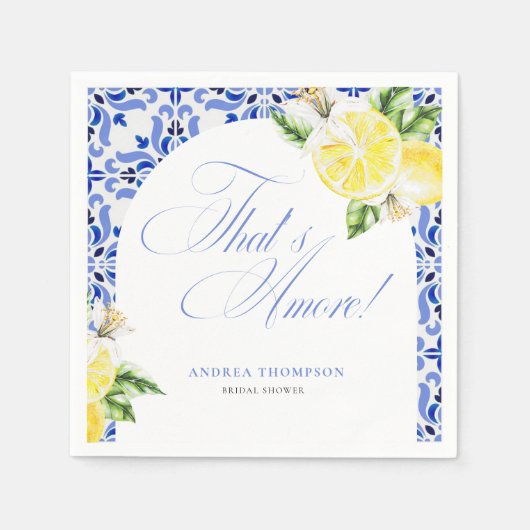 Das ist Amore Lemon Italian Blue Tile Brautparty Serviette (Vorderseite)