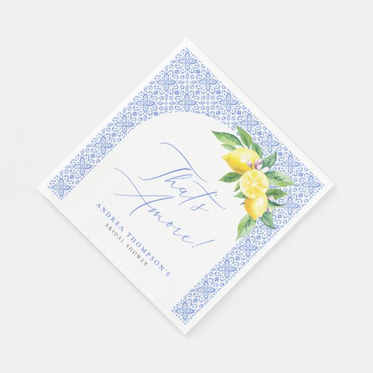 Das ist Amore Lemon Italian Blue Tile Brautparty Serviette (Ecke)