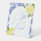 Das ist Amore Lemon Italian Blue Tile Brautparty Sockelschild (Vorderseite)