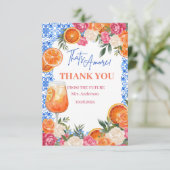 Das ist amore mediterrane blaue Fliesen-Brautparty Dankeskarte (Stehend Vorderseite)