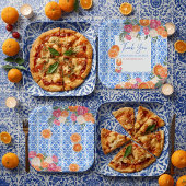 Das ist amore mediterrane blaue Fliesen-Brautparty Pappteller