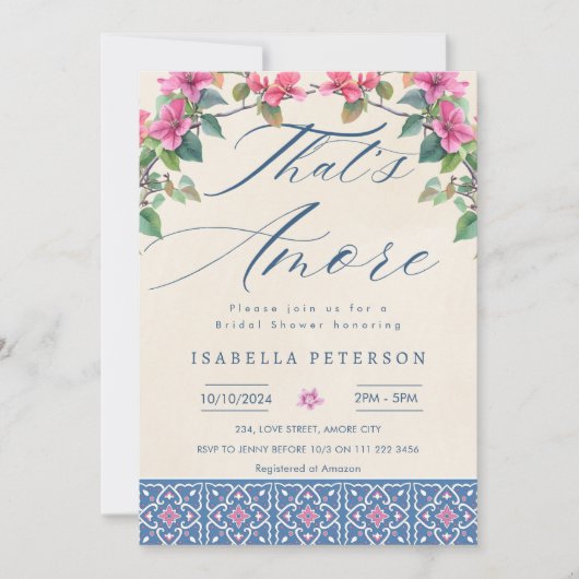 Das ist das italienische Brautparty Amore Bougainv Einladung (Vorderseite)