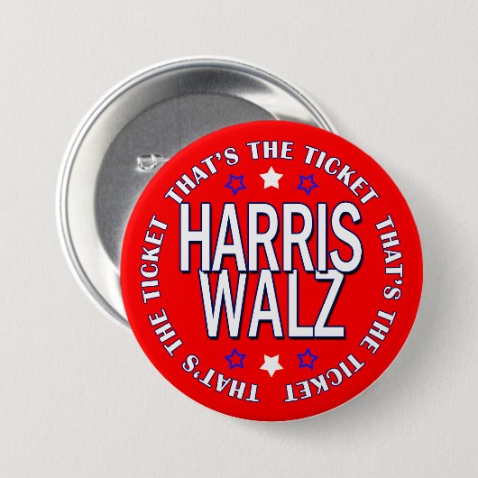 Das ist das Ticket Retro Harris Walz 2024 Button (Vorne & Hinten)