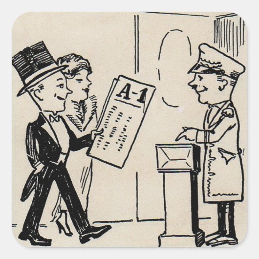 Das ist der Ticket - Theater-Cartoon der 1920er Ja Quadratischer Aufkleber (Vorderseite)
