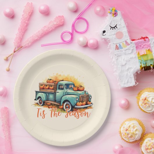 'Das ist die Jahreszeit, der Pumpkin-Truck Pappteller (Party)