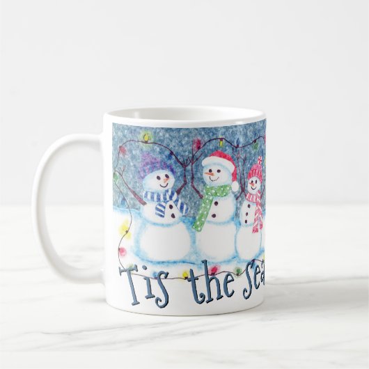 Das ist die Jahreszeit für Jolly Funny Snowmen Kaffeetasse (Links)