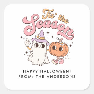 Das ist die Jahreszeit Retro Groovy Halloween Quadratischer Aufkleber