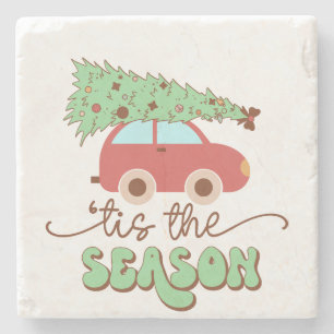 Das ist die Jahreszeit Retro Groovy Weihnachtsfeie Steinuntersetzer