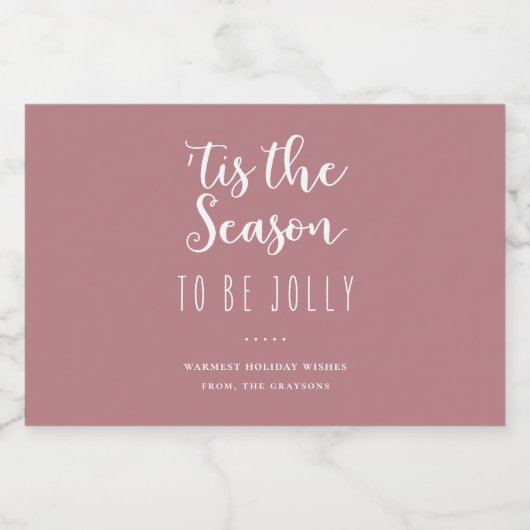 "Das ist die Jahreszeit, um Jolly Rose Pink Holida Alkoholflaschenetikett (Einzelnes Label)