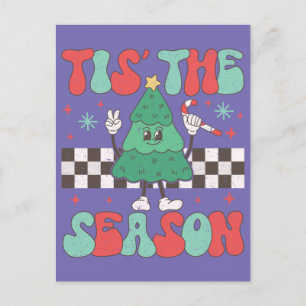 Das ist die Jahreszeit Weihnachtsbaum Groovy Retro Postkarte