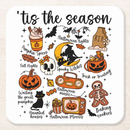 'Das ist die Saison Halloween Doodles Rechteckiger Pappuntersetzer (Vorderseite)