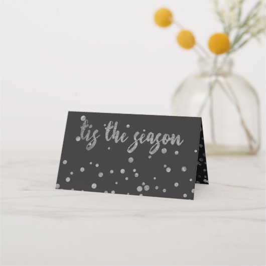 Das ist die Saison Holiday Glam Silver Confetti Es Platzkarte (Vorderseite)