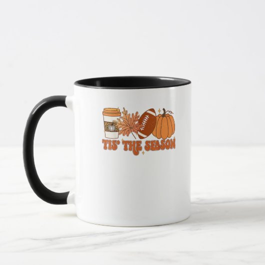 Das ist die Saison Pumpkin Leaf Erntedank Football Tasse (Links)