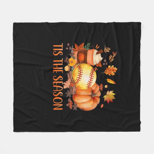 Das ist die Saison Pumpkin Leaf Latte Fall Softbal Fleecedecke (Vorderseite (Horizontal))