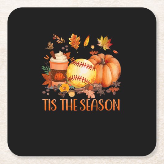 Das ist die Saison Pumpkin Leaf Latte Fall Softbal Rechteckiger Pappuntersetzer (Vorderseite)