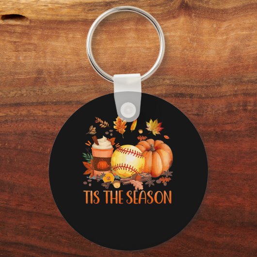 Das ist die Saison Pumpkin Leaf Latte Fall Softbal Schlüsselanhänger (Vorderseite)